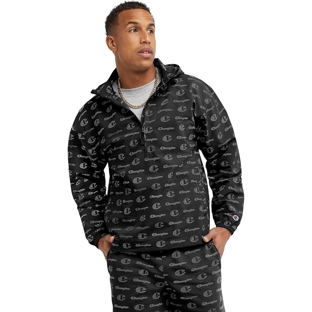 Champion Men's Windbreaker Jacket with Scuba Hood - Medium‎ - Black
